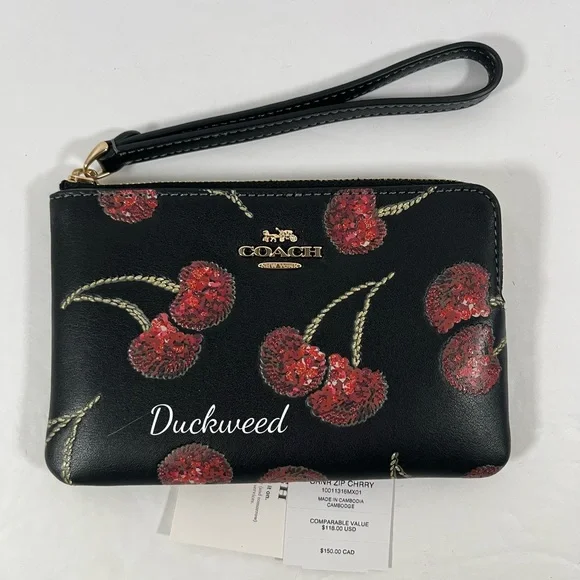 Coach Corner Zip Wristlet With Cherry Print NWT - Picture 1 of 4